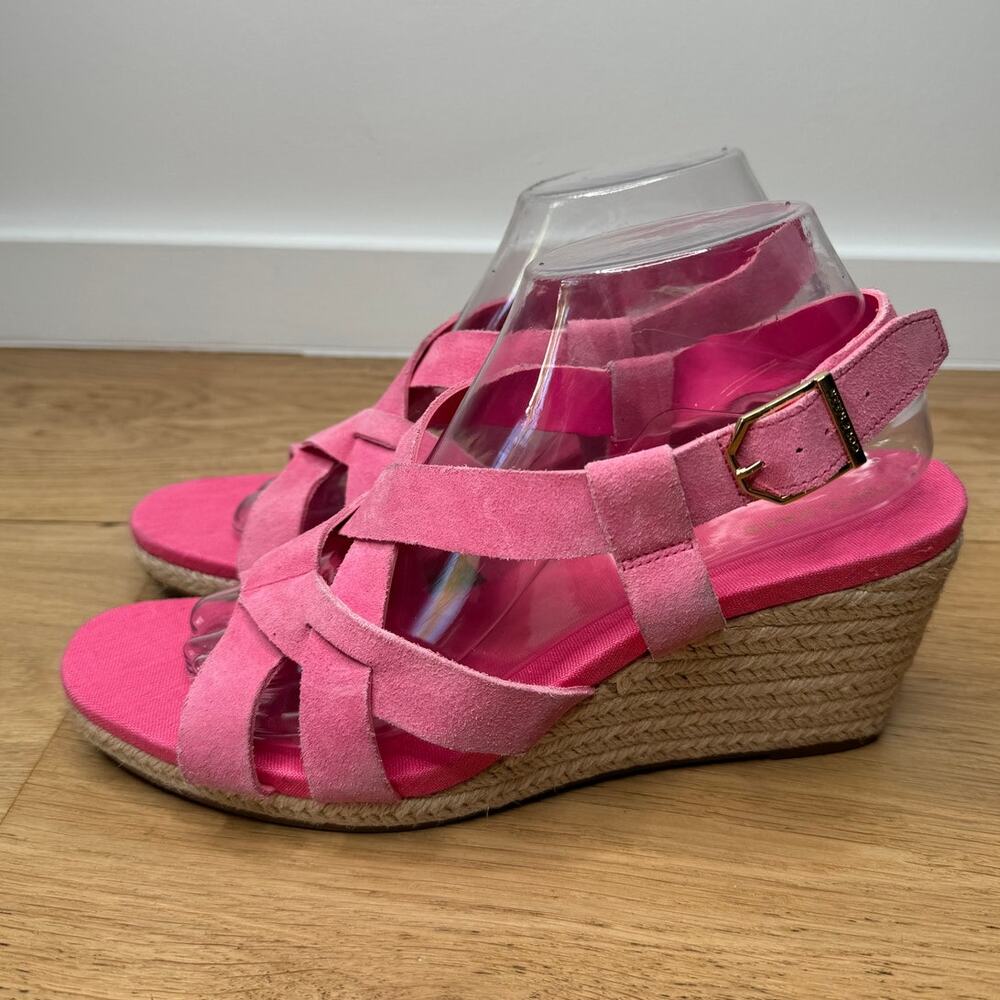 NEW Cole Haan Pink Crystal Wedge Suede Leather Espadrille Strap Sandal, Size 9.5